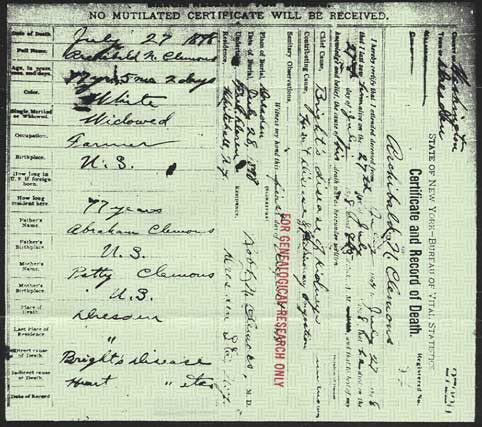 Archibald N. Clemons Death Certificate